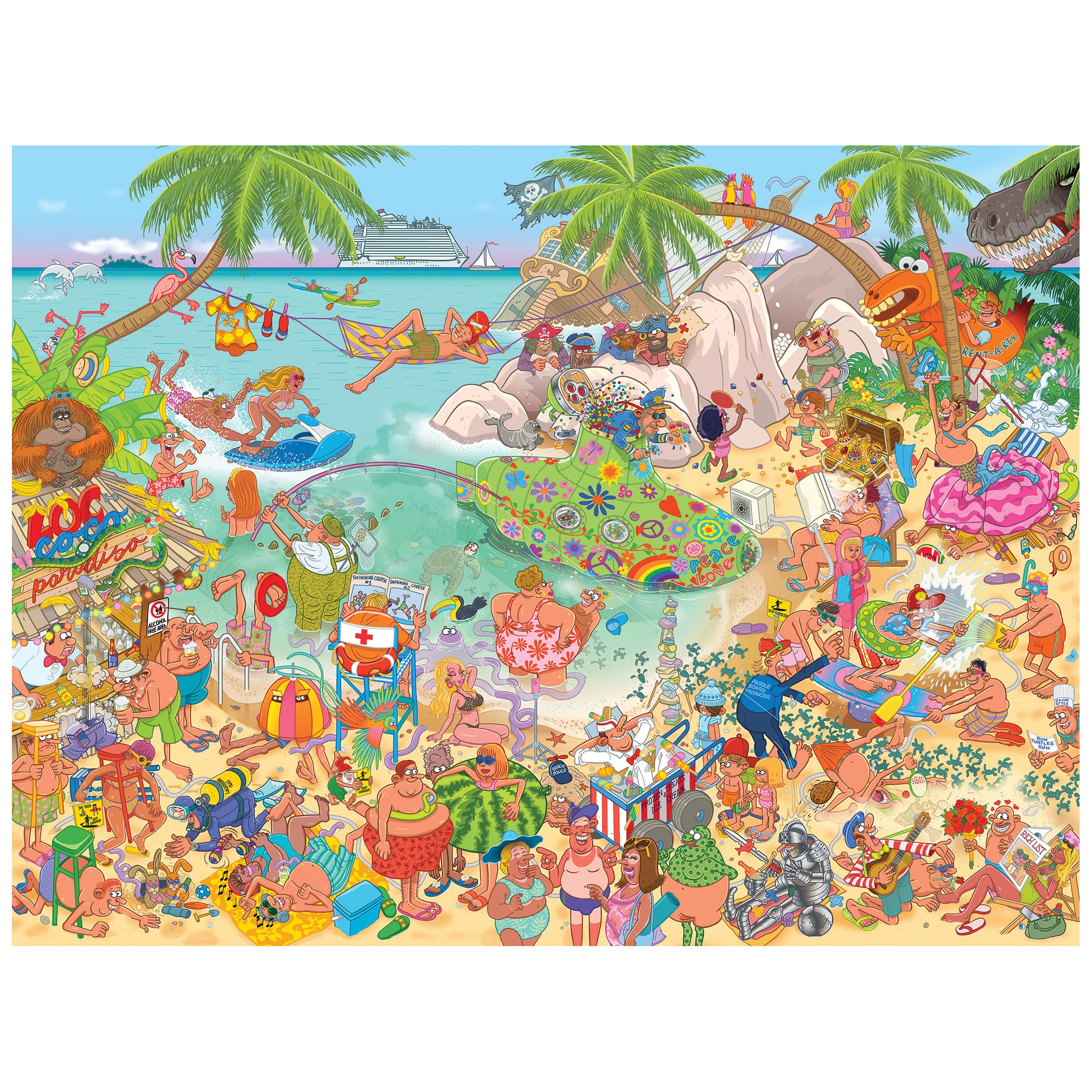 RoseArt Loco Coco Paradise 500-Piece Jigsaw Puzzle – Chaotic Tropical Beach Scene for Adults