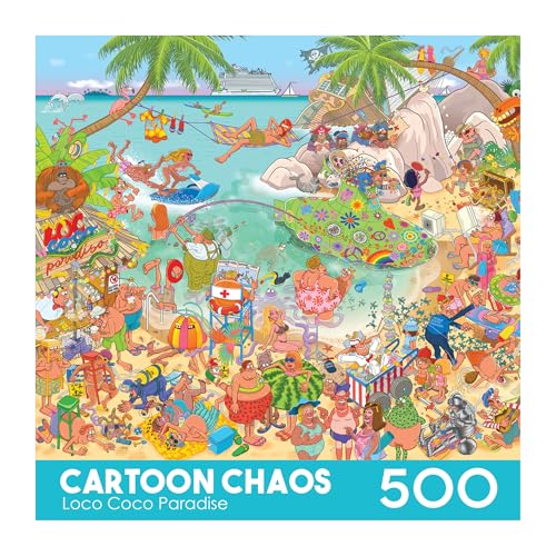 RoseArt Loco Coco Paradise 500-Piece Jigsaw Puzzle – Chaotic Tropical Beach Scene for Adults