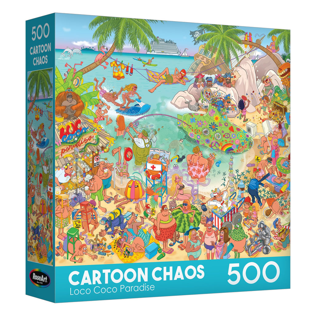 RoseArt Loco Coco Paradise 500-Piece Jigsaw Puzzle – Chaotic Tropical Beach Scene for Adults