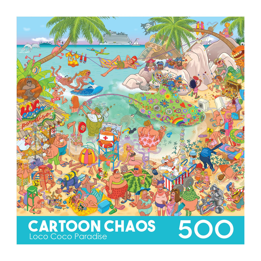 RoseArt Loco Coco Paradise 500-Piece Jigsaw Puzzle – Chaotic Tropical Beach Scene for Adults