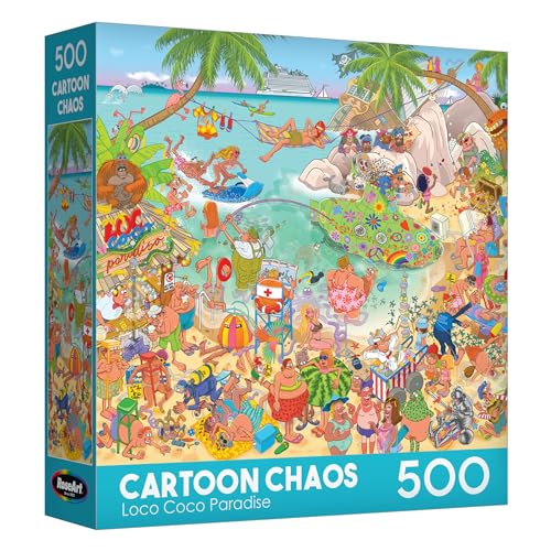 RoseArt Loco Coco Paradise 500-Piece Jigsaw Puzzle – Chaotic Tropical Beach Scene for Adults