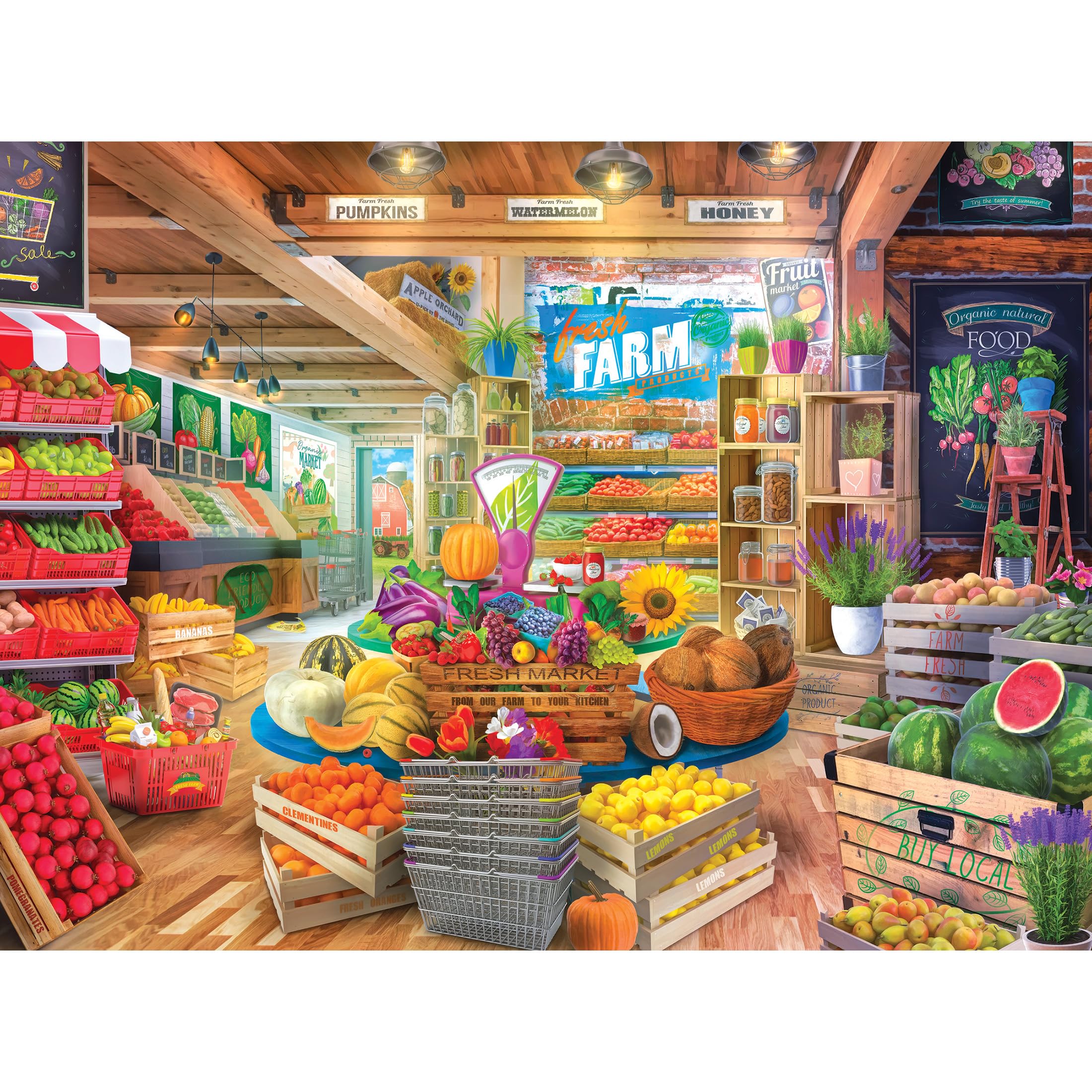 RoseArt My Happy Place Organic Fresh Market 1000-Piece Jigsaw Puzzle – Farm Stand Scene, Made in USA