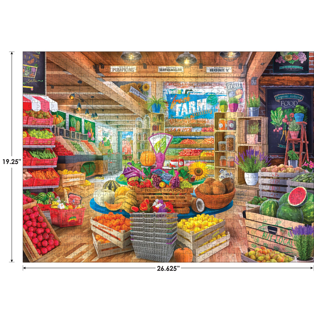 RoseArt My Happy Place Organic Fresh Market 1000-Piece Jigsaw Puzzle – Farm Stand Scene, Made in USA