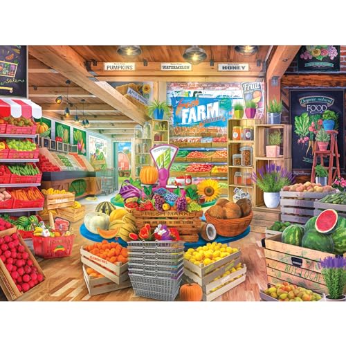 RoseArt My Happy Place Organic Fresh Market 1000-Piece Jigsaw Puzzle – Farm Stand Scene, Made in USA