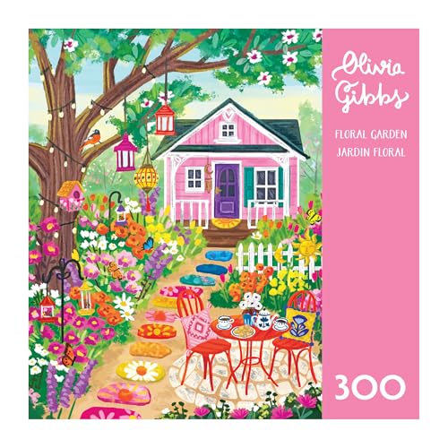RoseArt Olivia Gibbs Floral Garden 300 Piece Jigsaw Puzzle – 18x24 Inches, Made in USA