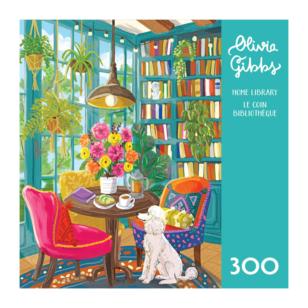 RoseArt Olivia Gibbs Home Library 300-Piece Jigsaw Puzzle – Cozy Reading Nook Scene, 18x24 in, Made in USA