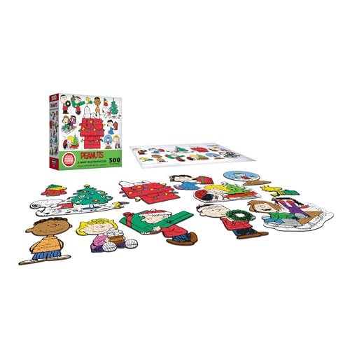 RoseArt Peanuts Holiday Friends 12 Mini Shaped Jigsaw Puzzle Set with Bonus Poster