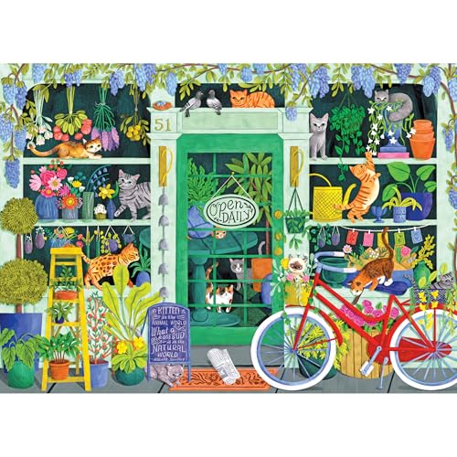 RoseArt Soft Touch 1000-Piece Jigsaw Puzzle 'Cat Flowers' – Velvety Finish, Glare-Free, with Poster