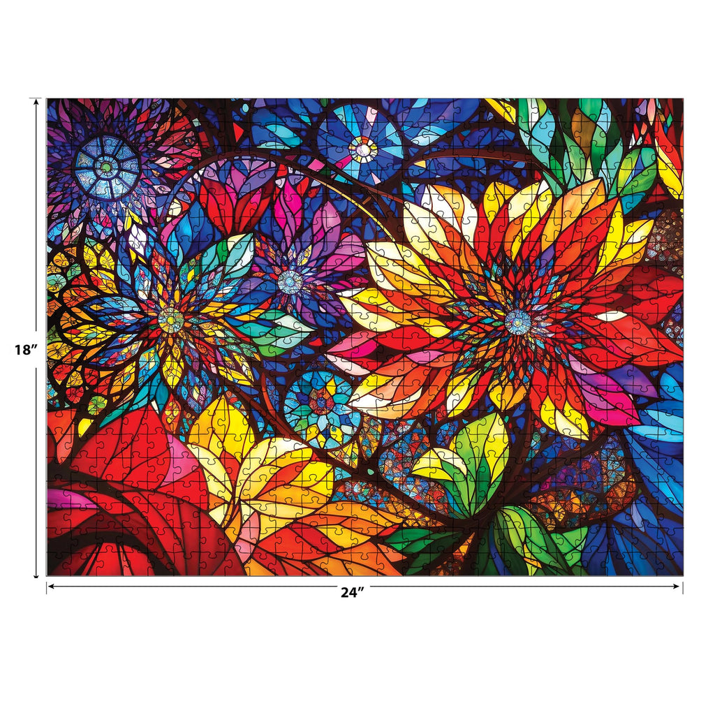 RoseArt Stained Glass Flowers 300-Piece Jigsaw Puzzle – 24x18 Inch Finished Size