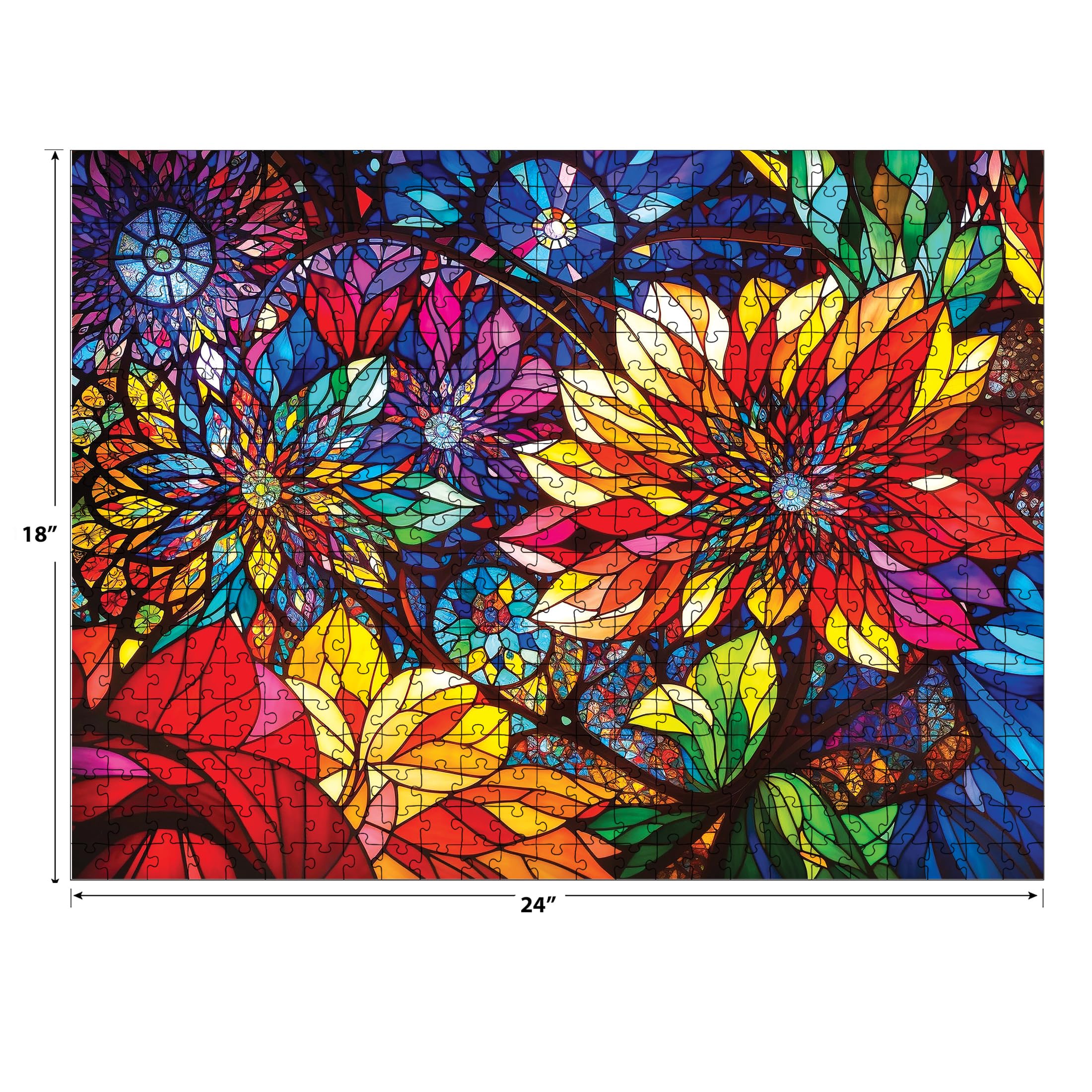 RoseArt Stained Glass Flowers 300-Piece Jigsaw Puzzle – 24x18 Inch Finished Size