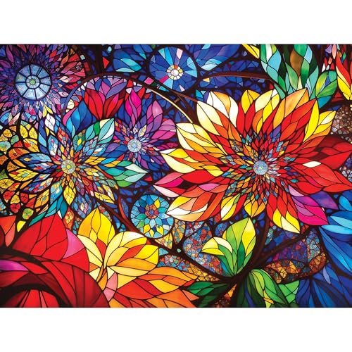 RoseArt Stained Glass Flowers 300-Piece Jigsaw Puzzle – 24x18 Inch Finished Size