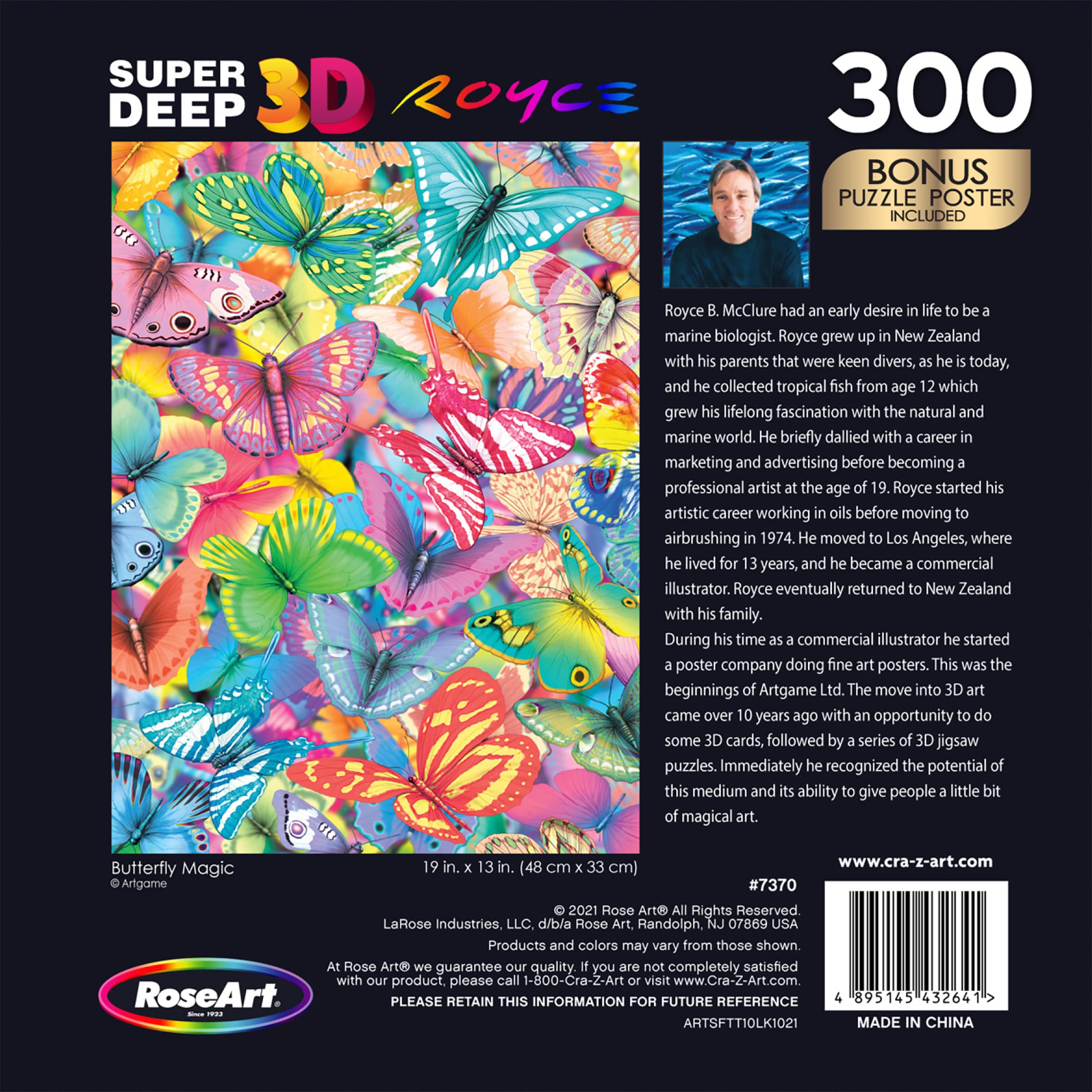 RoseArt Super Deep 3D Butterfly Magic – 300 XL Piece Jigsaw Puzzle for Adults