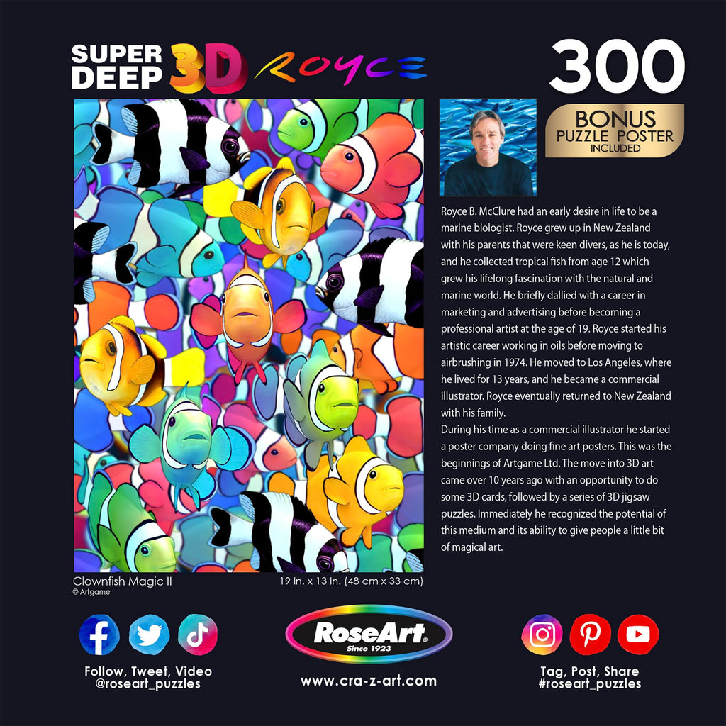 RoseArt Super Deep 3D Clownfish Magic II 300-Piece Jigsaw Puzzle – Lenticular Effect for Adults