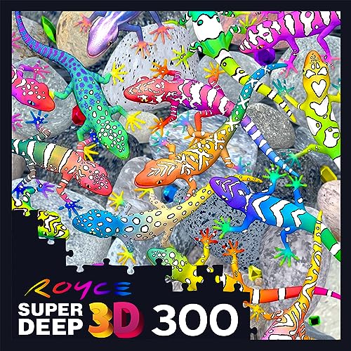 RoseArt Super Deep 3D Gecko Magic 300-Piece Jigsaw Puzzle – Colorful Interlocking Puzzle for Adults