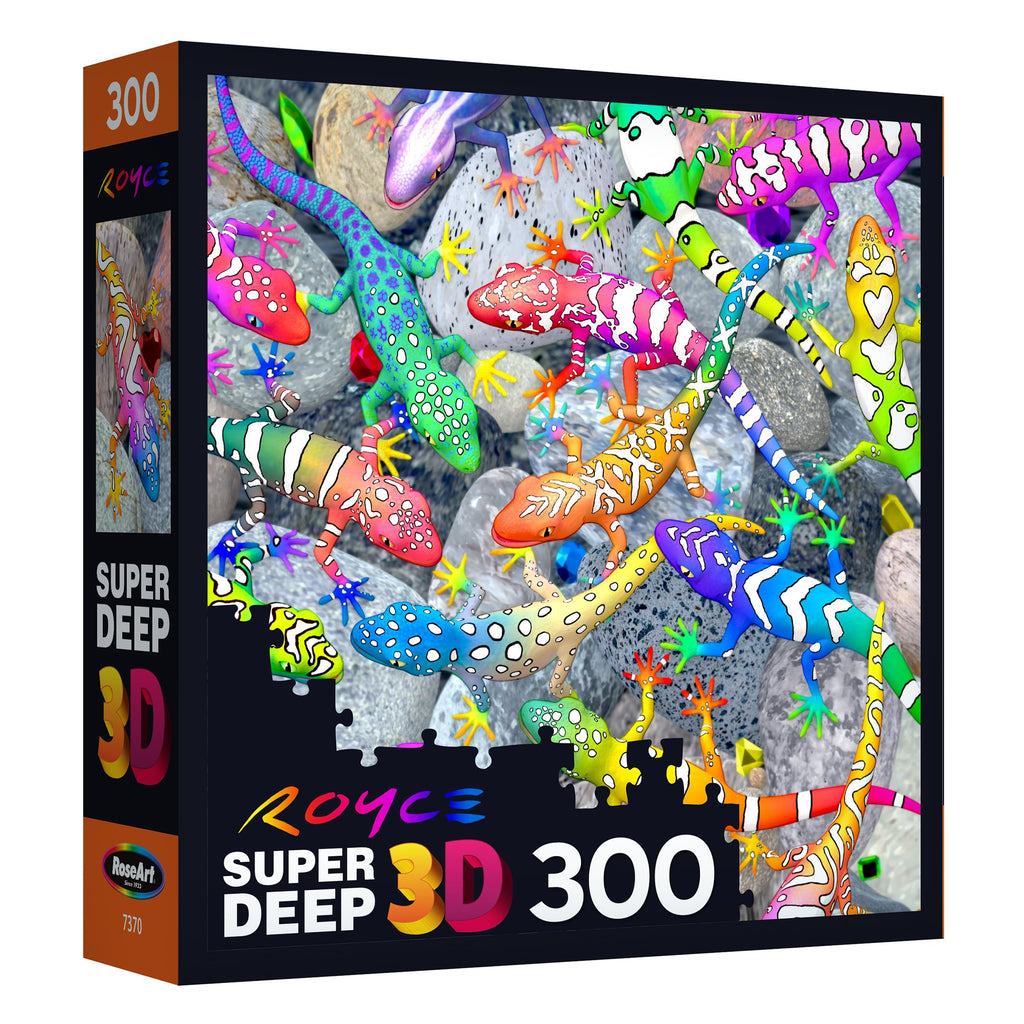 RoseArt Super Deep 3D Gecko Magic 300-Piece Jigsaw Puzzle – Colorful Interlocking Puzzle for Adults