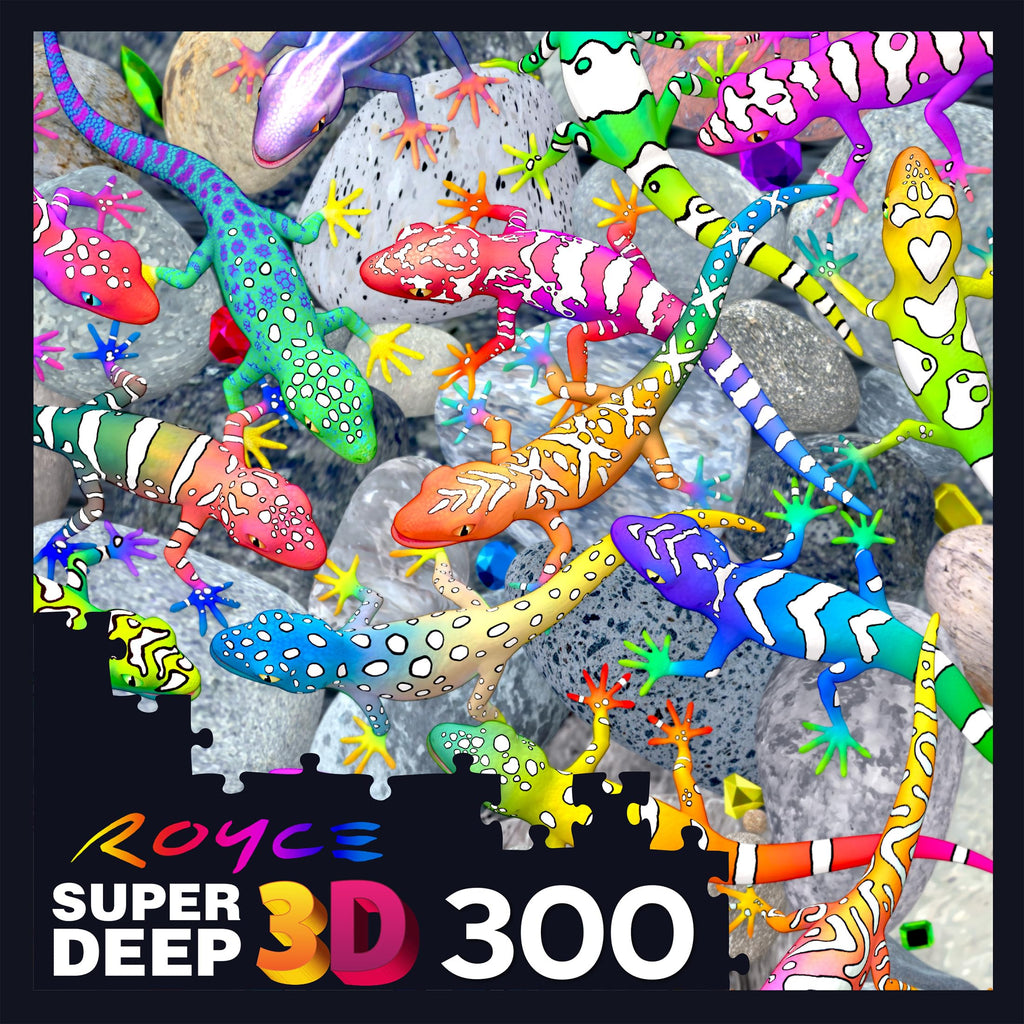 RoseArt Super Deep 3D Gecko Magic 300-Piece Jigsaw Puzzle – Colorful Interlocking Puzzle for Adults