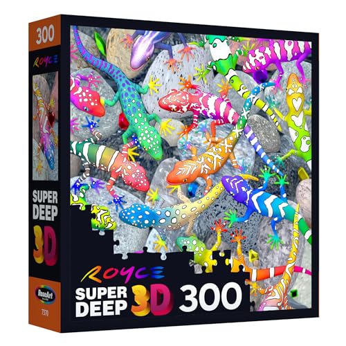 RoseArt Super Deep 3D Gecko Magic 300-Piece Jigsaw Puzzle – Colorful Interlocking Puzzle for Adults