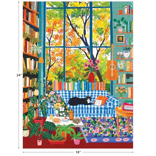 RoseArt Vertical Visions Cozy Reading Room 500-Piece Jigsaw Puzzle – Warm Book Nook Scene