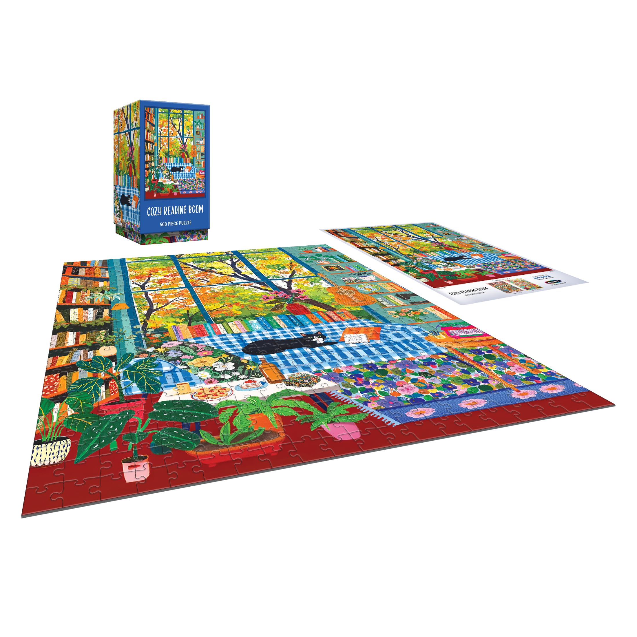RoseArt Vertical Visions Cozy Reading Room 500-Piece Jigsaw Puzzle – Warm Book Nook Scene