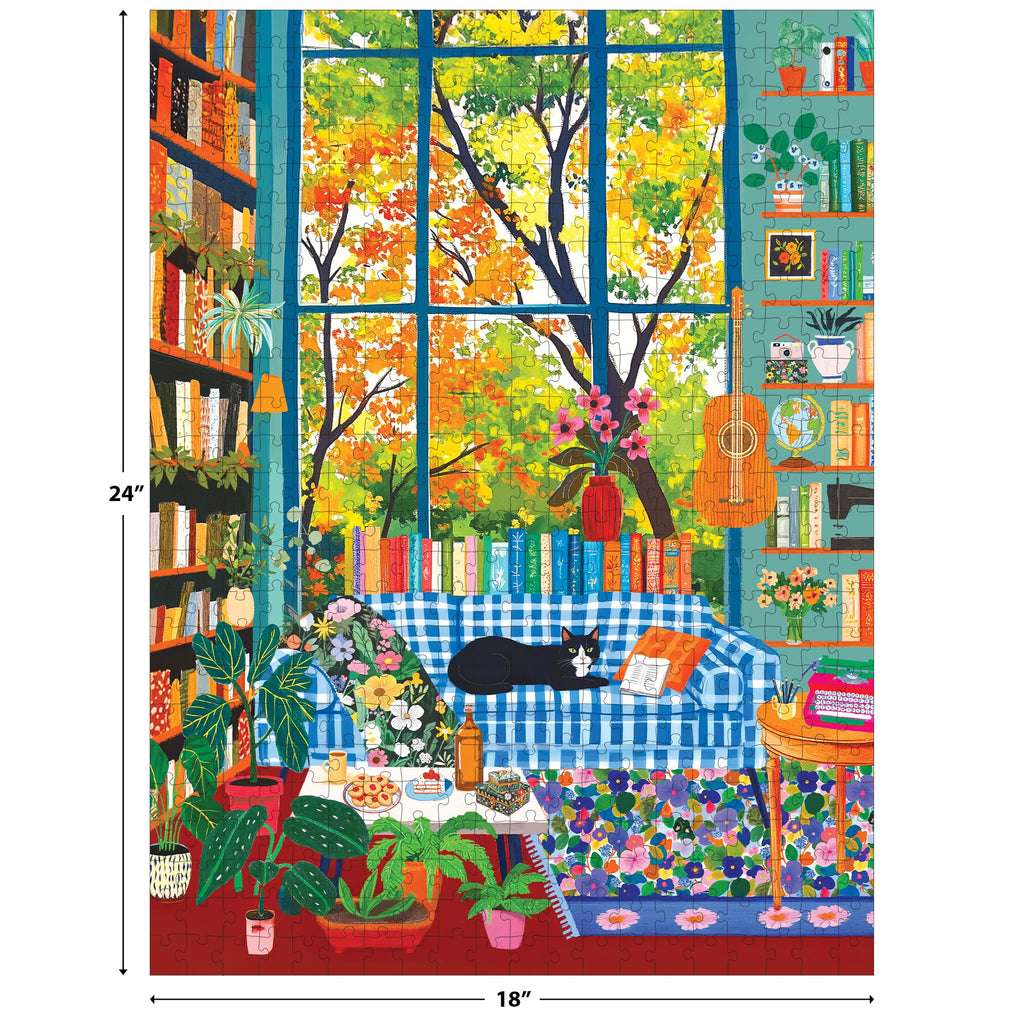 RoseArt Vertical Visions Cozy Reading Room 500-Piece Jigsaw Puzzle – Warm Book Nook Scene