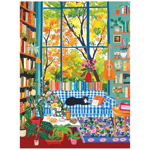 RoseArt Vertical Visions Cozy Reading Room 500-Piece Jigsaw Puzzle – Warm Book Nook Scene