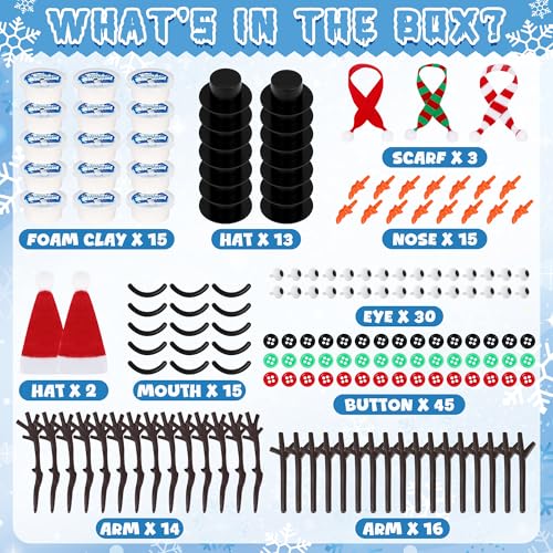 RoseFog 15-Pack DIY Snowman Making Kit – Air Dry Clay Craft Set for Kids Ages 12+