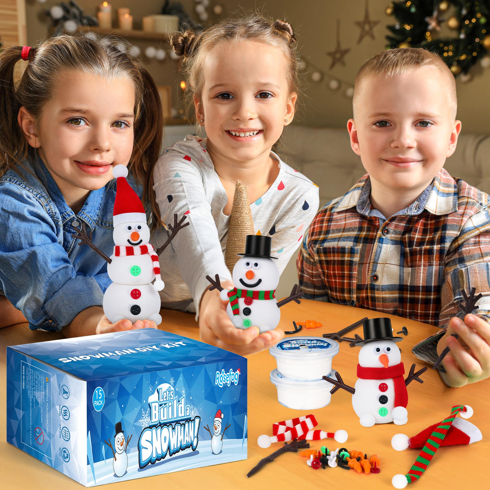 RoseFog 15-Pack DIY Snowman Making Kit – Air Dry Clay Craft Set for Kids Ages 12+