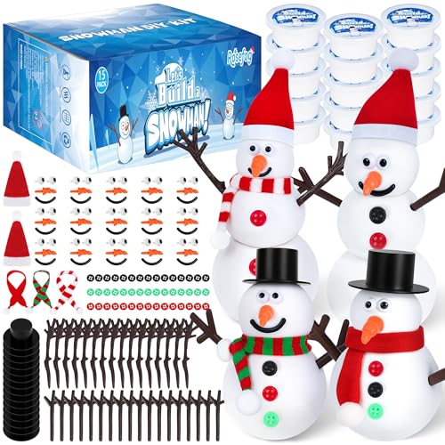 RoseFog 15-Pack DIY Snowman Making Kit – Air Dry Clay Craft Set for Kids Ages 12+