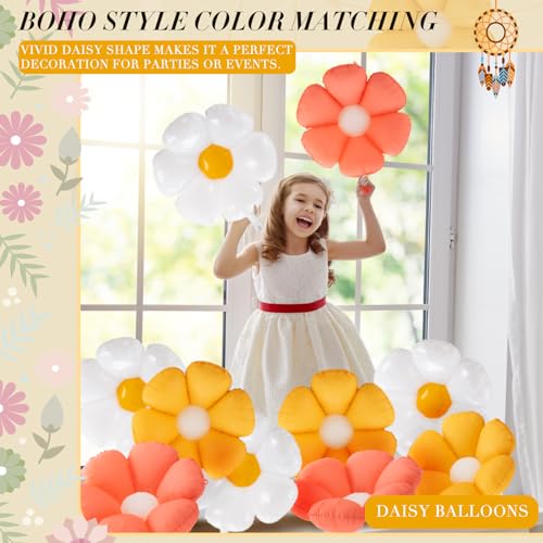 Rotatingpals 28-Inch Daisy Balloons (10 Pack) - White, Pink, Yellow - Boho Party Decor