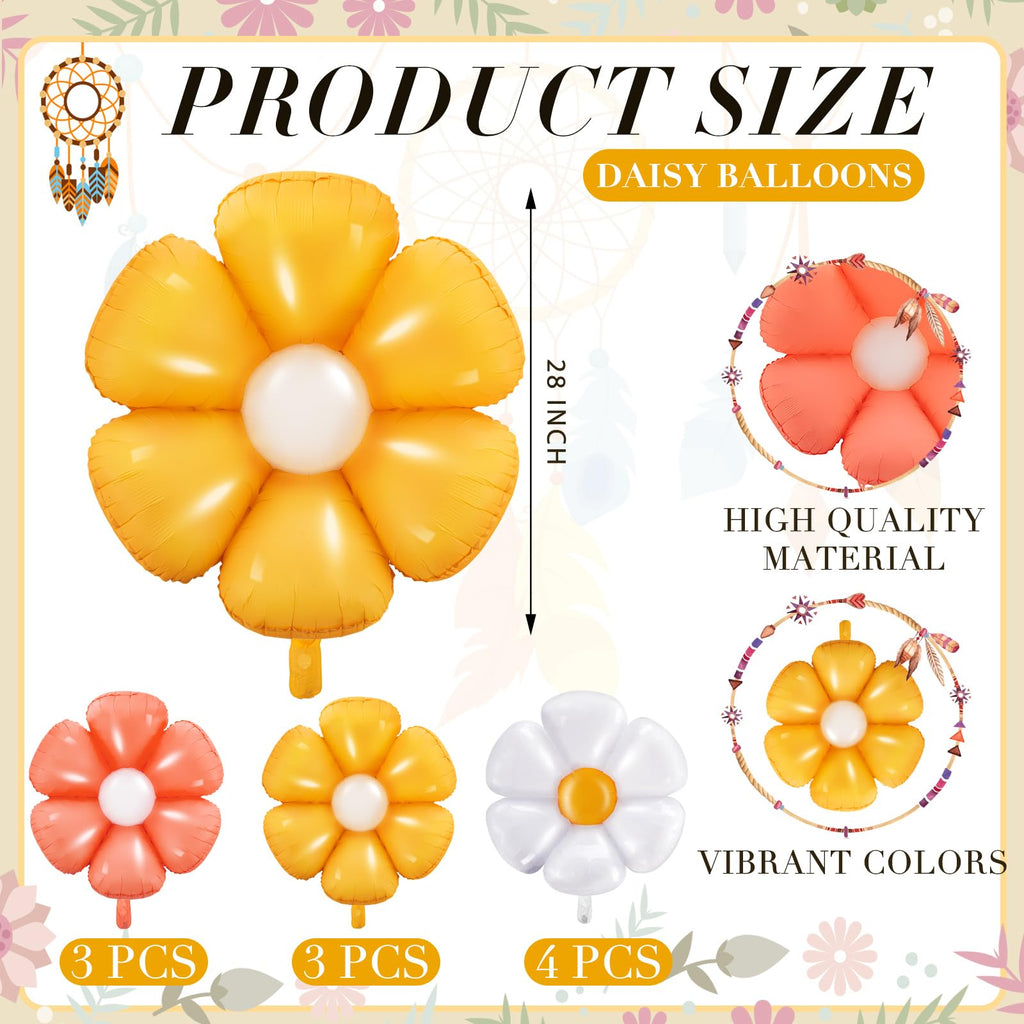 Rotatingpals 28-Inch Daisy Balloons (10 Pack) - White, Pink, Yellow - Boho Party Decor