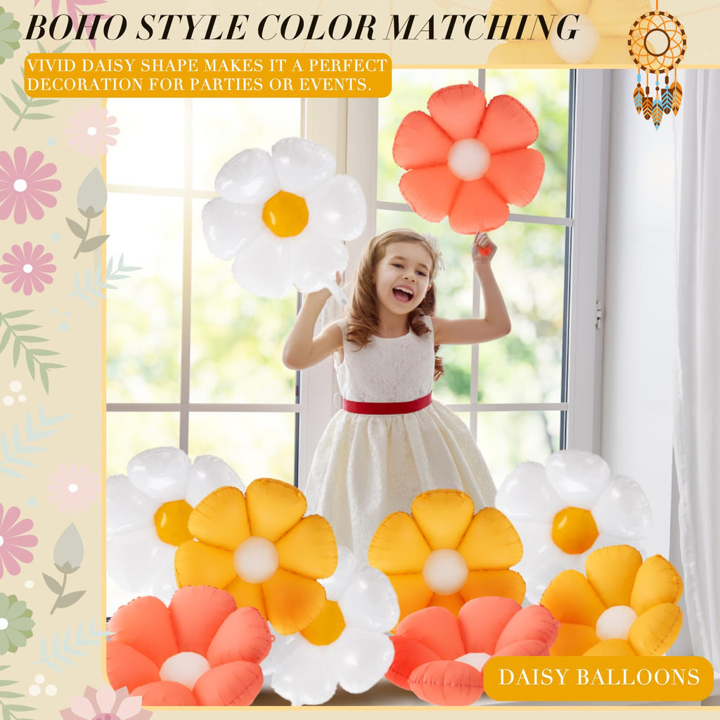 Rotatingpals 28-Inch Daisy Balloons (10 Pack) - White, Pink, Yellow - Boho Party Decor