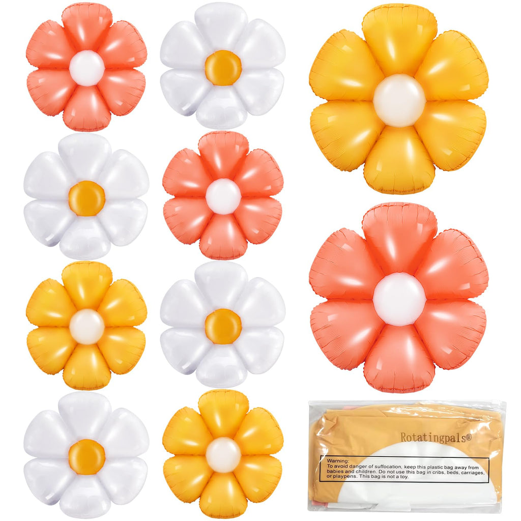 Rotatingpals 28-Inch Daisy Balloons (10 Pack) - White, Pink, Yellow - Boho Party Decor