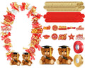 RoundFunny 82-Piece 2026 Graduation Candy Lei Making Kit – Red & Gold DIY Set with Netting Tubing, Plush Bears, Ribbons, and Decorations