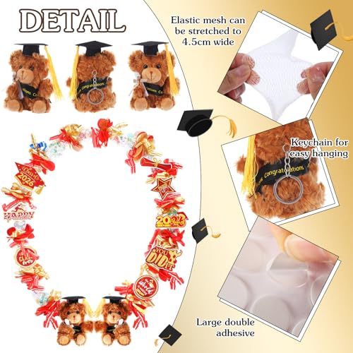 RoundFunny 82-Piece 2026 Graduation Candy Lei Making Kit – Red & Gold DIY Set with Netting Tubing, Plush Bears, Ribbons, and Decorations