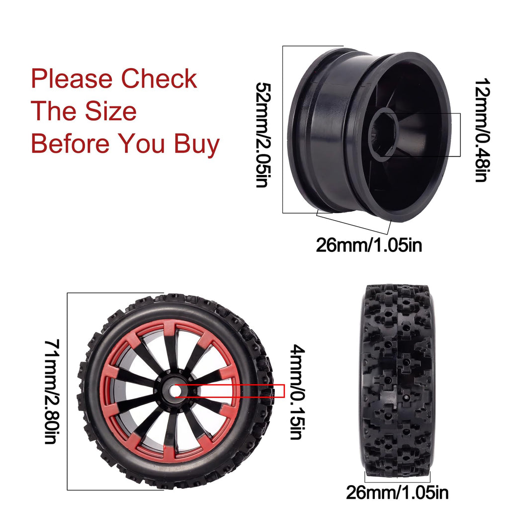 Rowiz 1/10 RC Car Tires 12mm Hex Wheels for 1/18 Truck 1/16 Buggy Replacement Set