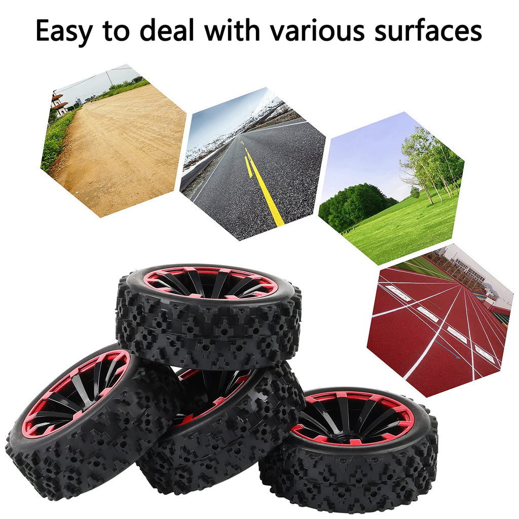Rowiz 1/10 RC Car Tires 12mm Hex Wheels for 1/18 Truck 1/16 Buggy Replacement Set