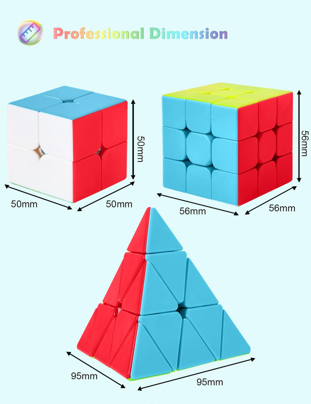 ROXENDA Speed Cube Set – 2x2, 3x3 & Pyramid Puzzle Cubes (Stickerless, Pre-Lubricated)
