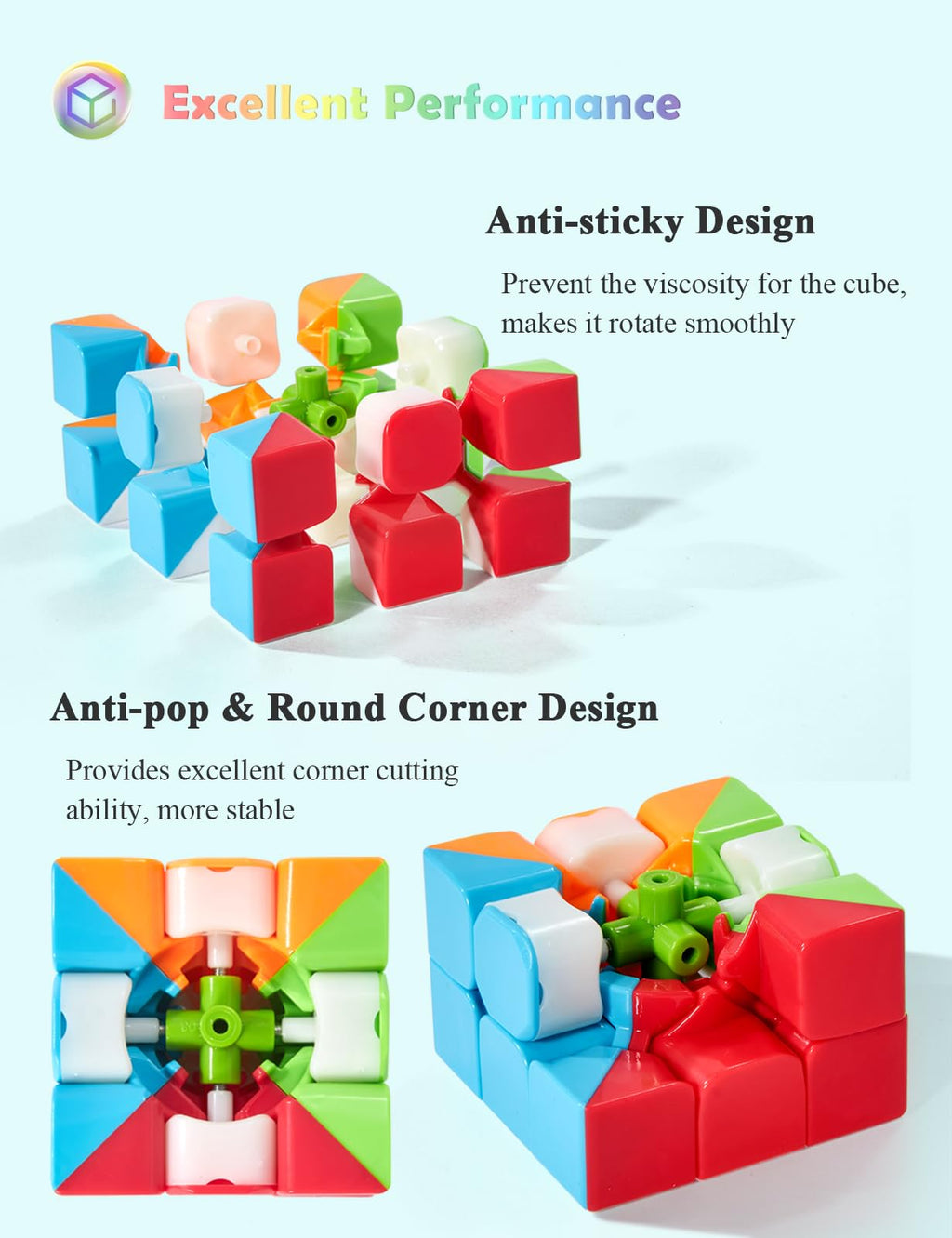 ROXENDA Speed Cube Set – 2x2, 3x3 & Pyramid Puzzle Cubes (Stickerless, Pre-Lubricated)