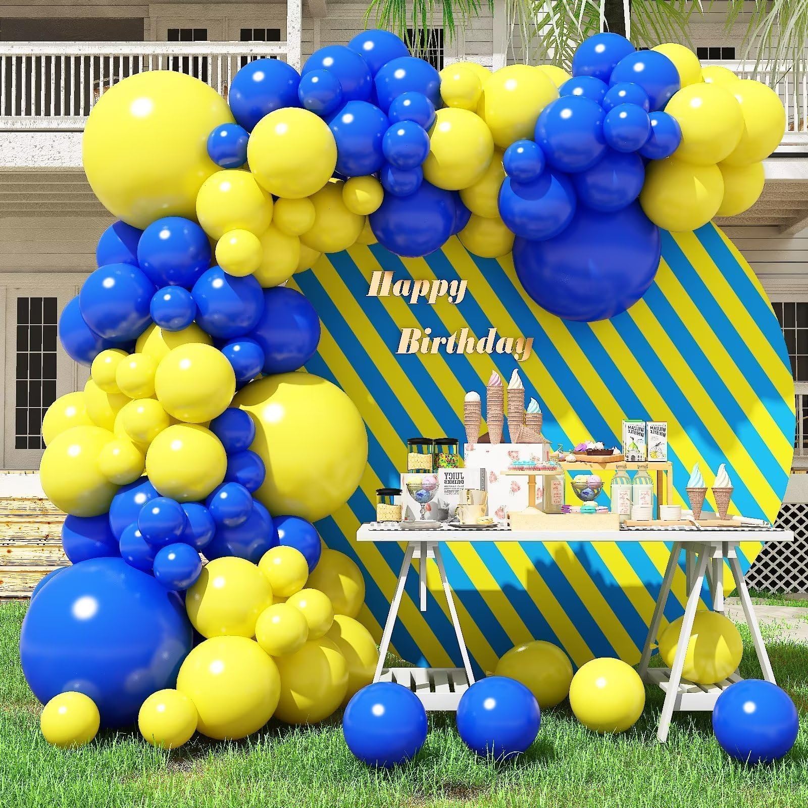 Royal Blue and Yellow Balloon Garland Kit - 100 Piece Graduation Balloon Arch for Birthday Party Decor