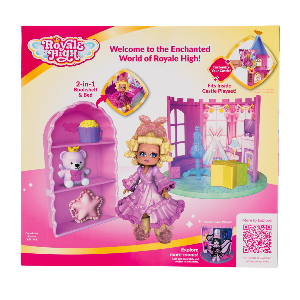 Royale High Dorm Room Playset – 3-Inch Doll with Transforming Furniture and Virtual Code for Snuggly Bunny