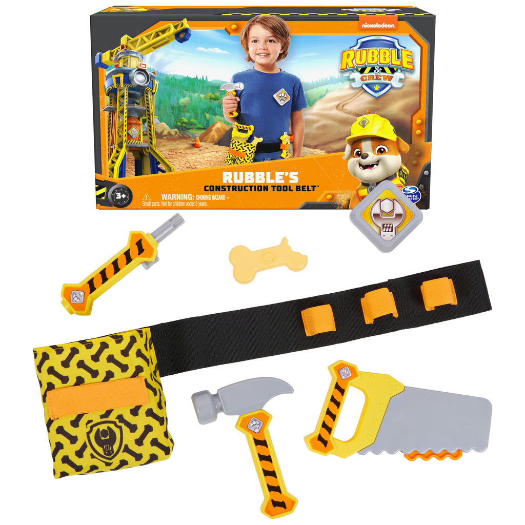 Rubble & Crew Construction Tool Belt – 6-Piece Kids Pretend Play Set with Adjustable Belt
