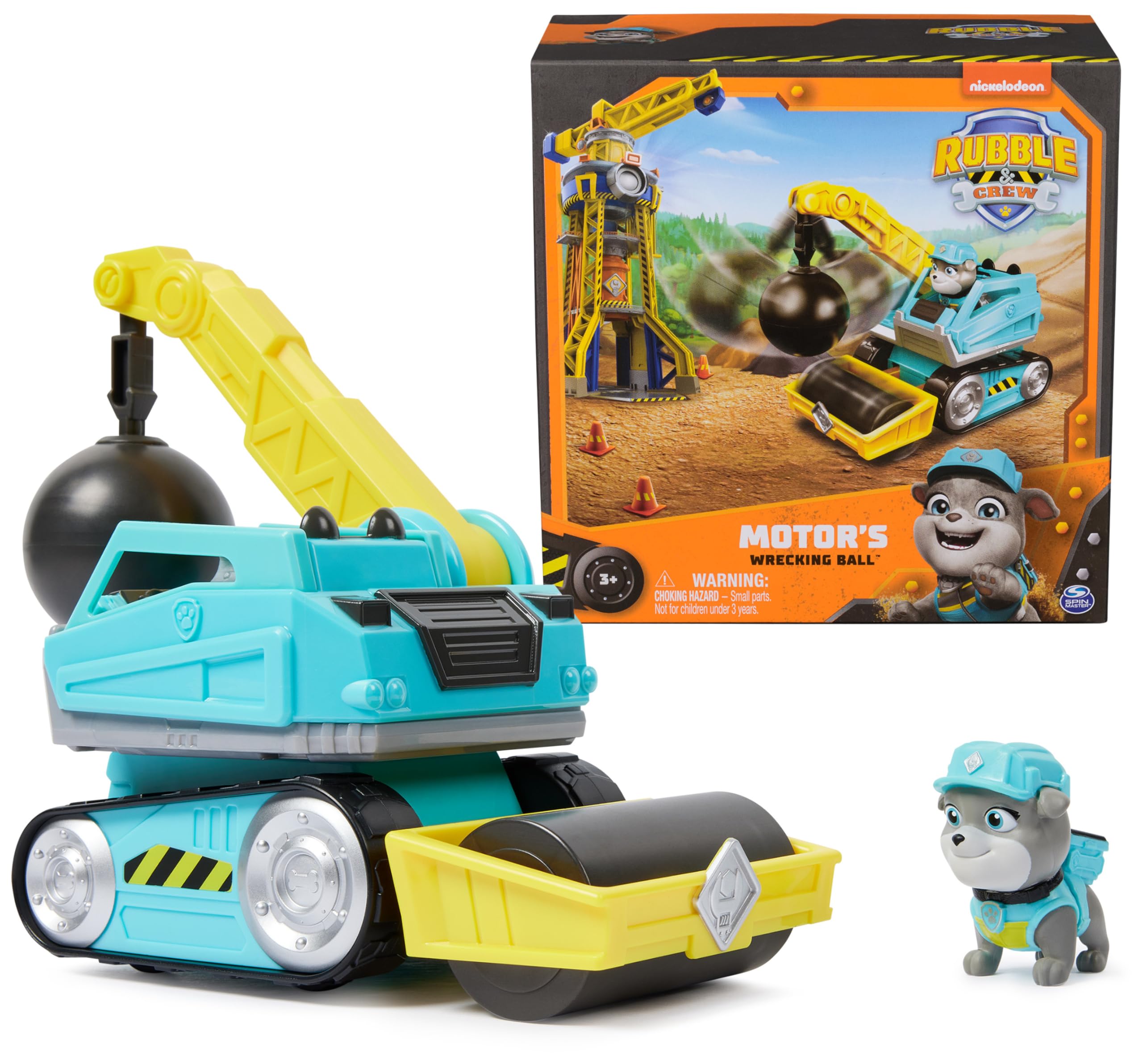Rubble & Crew Motor's Wrecking Ball Truck with Action Figure – Construction Toy for Kids Ages 3+