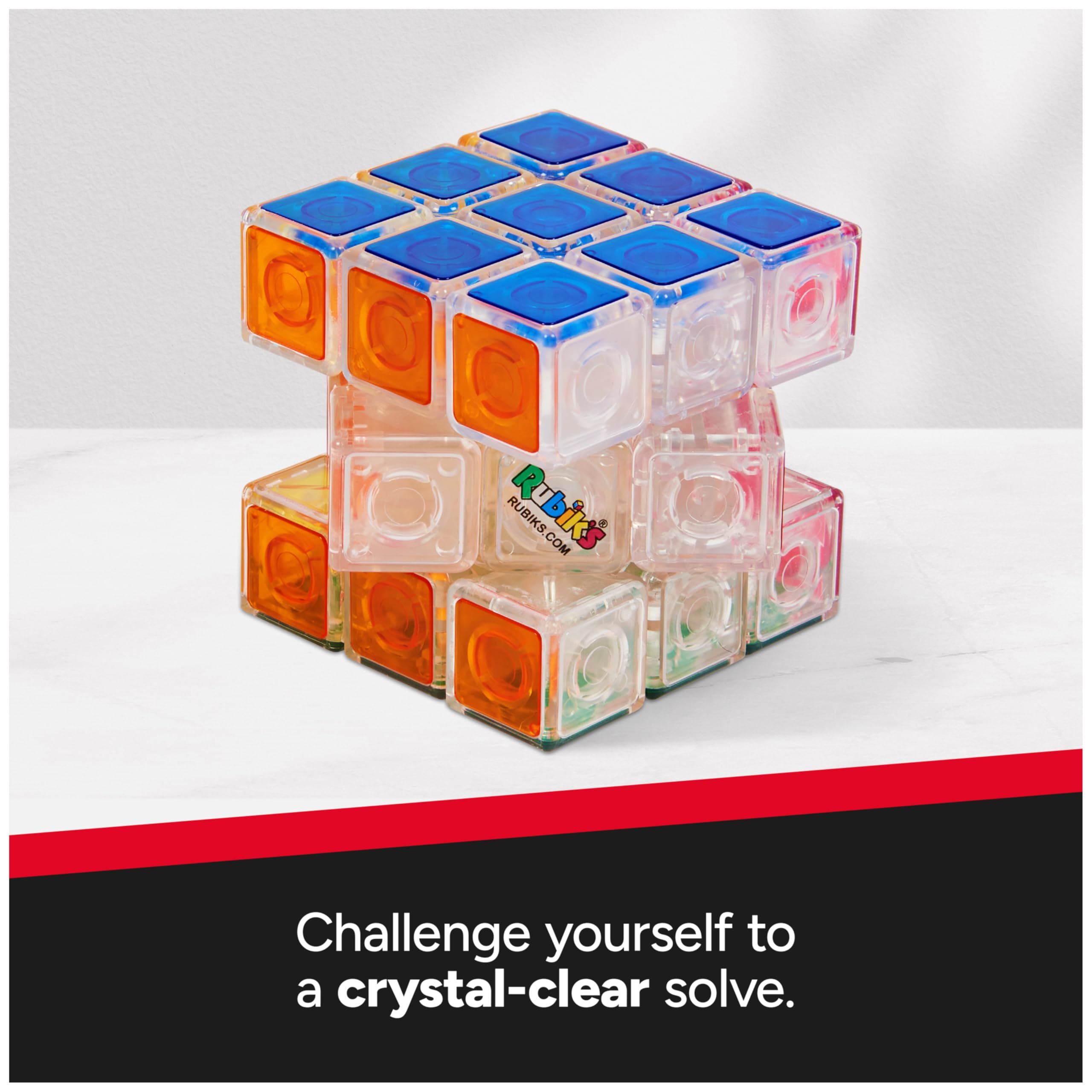 Rubik’s Crystal Cube – Transparent 3x3 Puzzle Game with Color-Matching, for Ages 8+