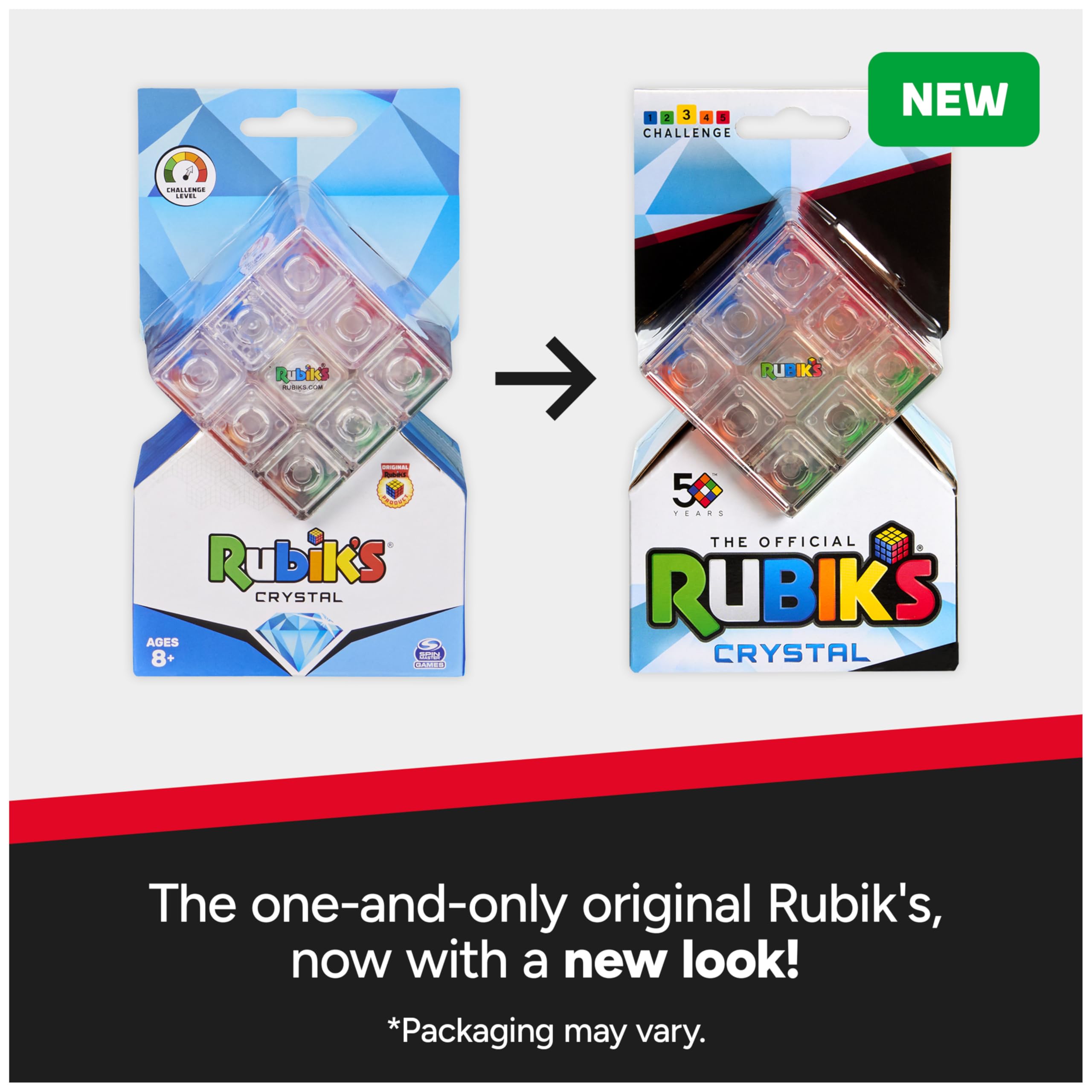 Rubik’s Crystal Cube – Transparent 3x3 Puzzle Game with Color-Matching, for Ages 8+