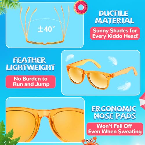 Rugort Kids Sunglasses Party Favors - 12 Pack Neon UV400 Polarized for Ages 3-8