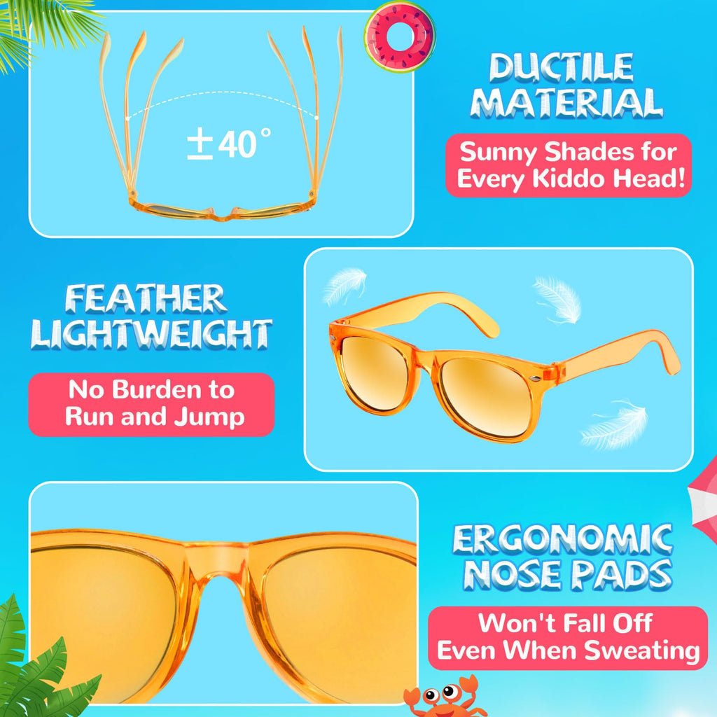 Rugort Kids Sunglasses Party Favors - 12 Pack Neon UV400 Polarized for Ages 3-8