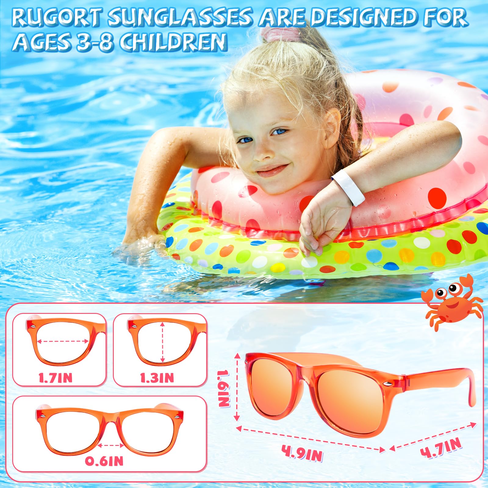 Rugort Kids Sunglasses Party Favors - 12 Pack Neon UV400 Polarized for Ages 3-8