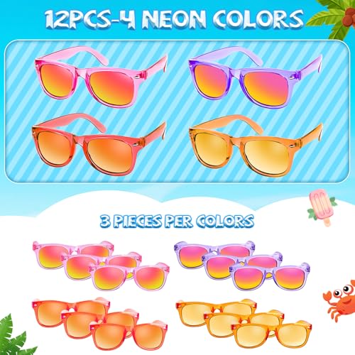 Rugort Kids Sunglasses Party Favors - 12 Pack Neon UV400 Polarized for Ages 3-8