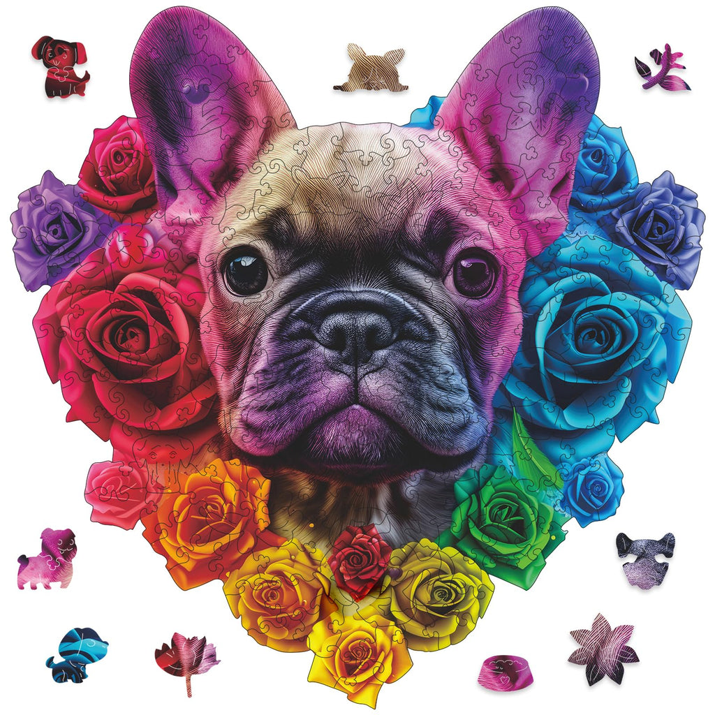 Ruikiyart 200-Piece Bulldog Wooden Puzzle – Unique Shapes, Hand-Painted, 11.2x11.3 Inches