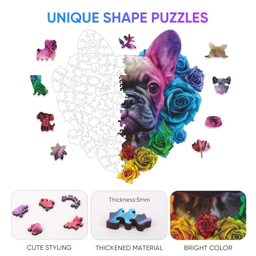 Ruikiyart 200-Piece Bulldog Wooden Puzzle – Unique Shapes, Hand-Painted, 11.2x11.3 Inches